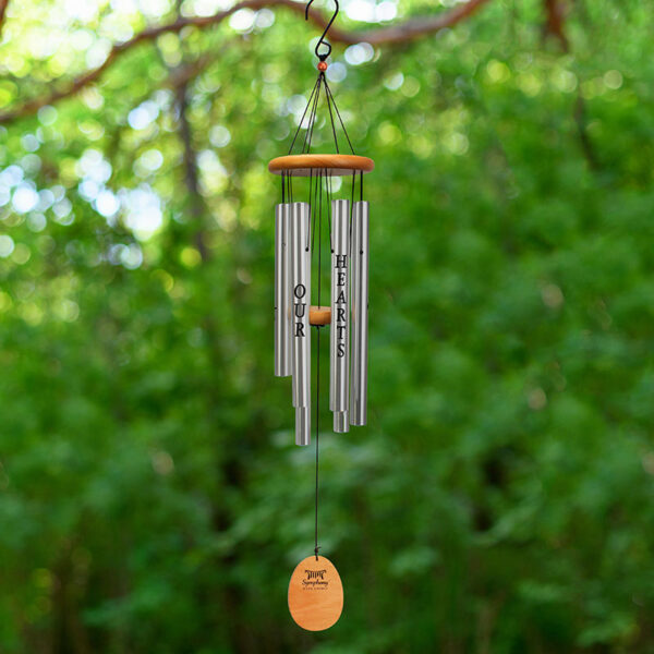 Symphony Memorial Wind Chime with Silver Finish in use