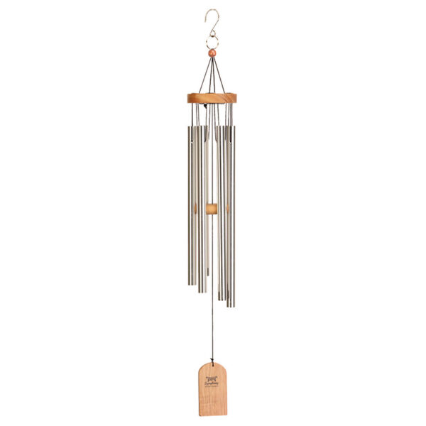 A studio image of the Symphony Wood & Aluminium Wind Chime with Silver Finish, size 68cm