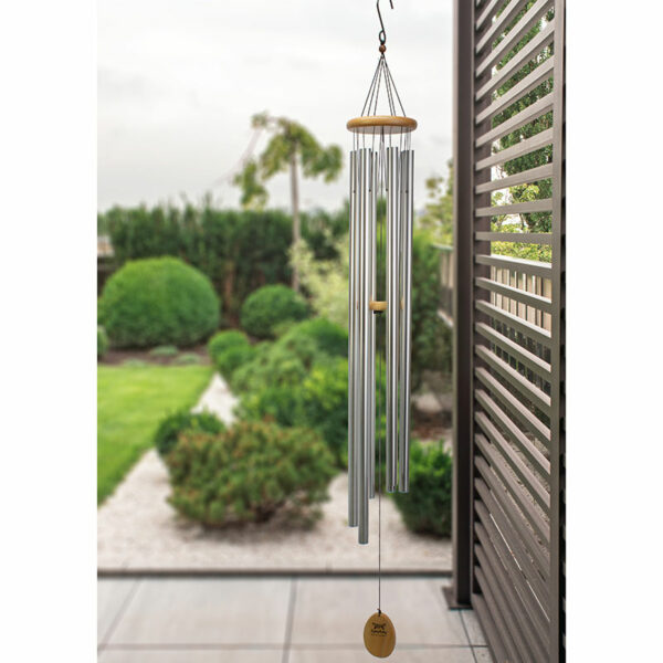 Symphony Wood and Aluminium Wind Chime With Sliver Finish Size 145cm in use