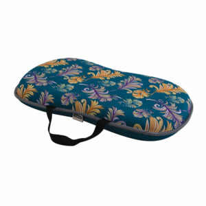 A highly decorative teal garden foam kneeler with a plumed pattern.