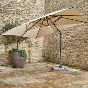 Truro Sand 3m x 3m Square Side Post Parasol with LEDs, Base & Cover