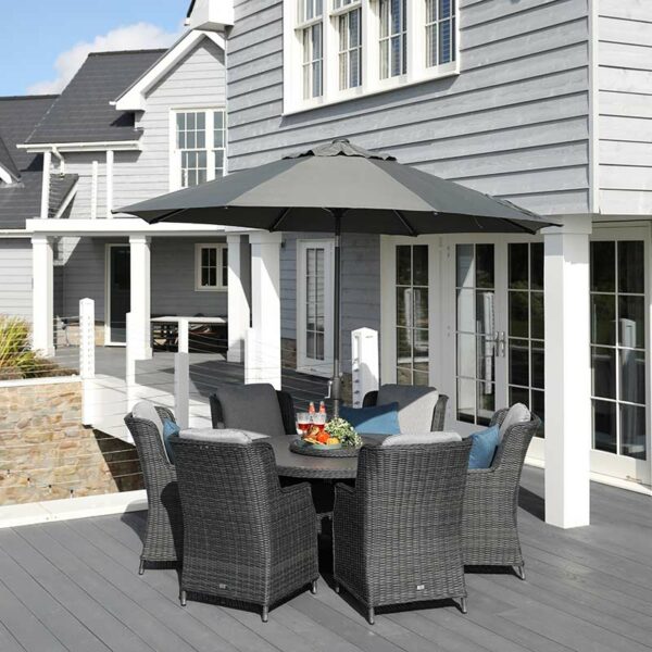 Supremo Leisure Vienna 6 Seat Patio Dining Set with Round Table, Parasol & Base