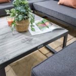 Vienna Platform Table in Xerix with a Weathered Teak top