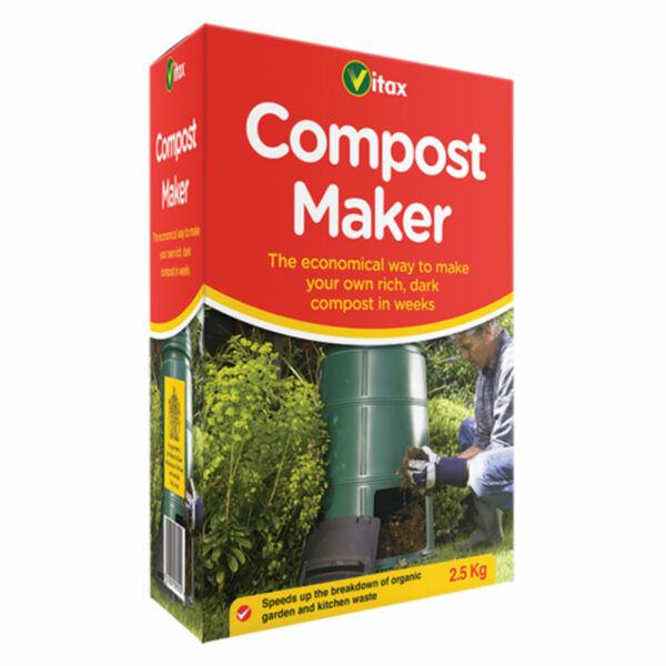 A 2.5kg red carton of Vitax Compost Maker.