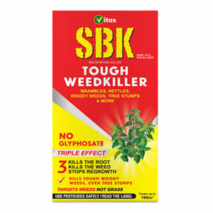 A carton of Vitax SBK Brushwood Killer Tough Weedkiller containing a 500ml bottle.