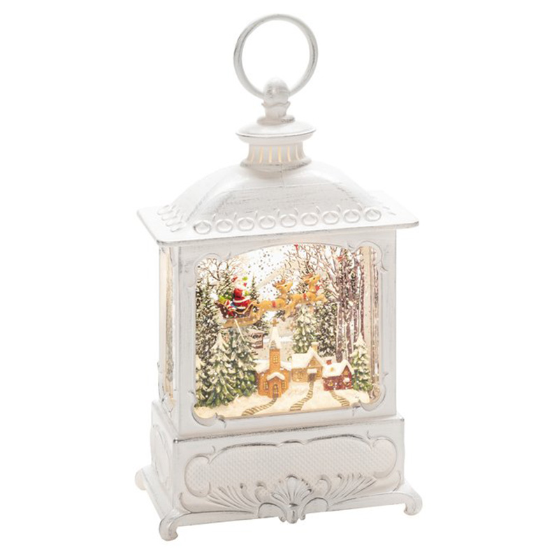 Konstsmide LED Small White Water Lantern With Santa Over Village