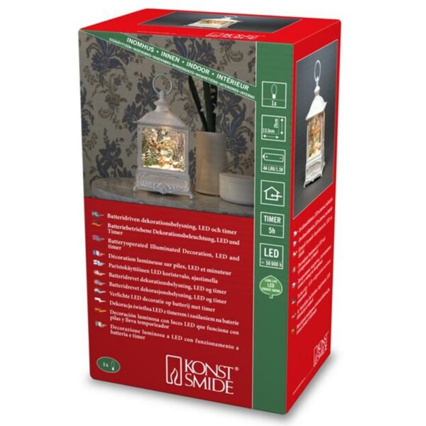 Konstsmide LED White Water Lantern with Santa Over Village - packaging image