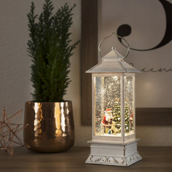 Konstsmide LED White Water Lantern with Santa and Dog lifestyle image