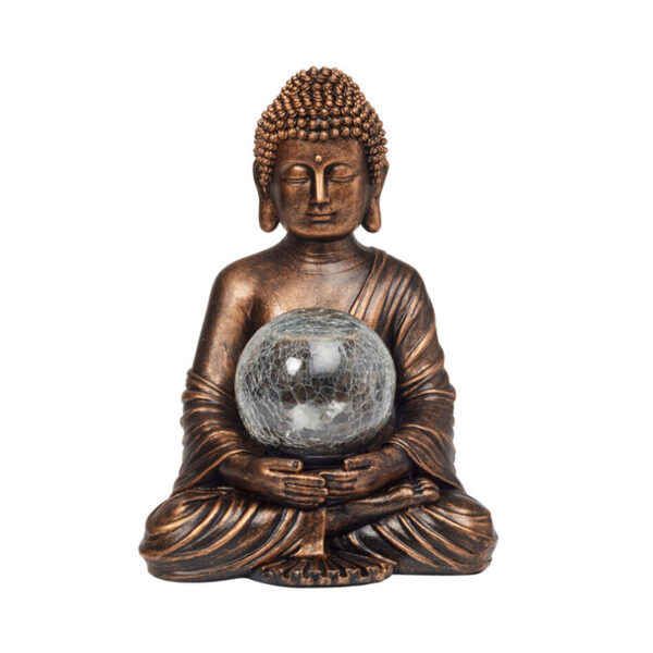 Smart Garden Gazing Buddha globe nighttime white glow studio image