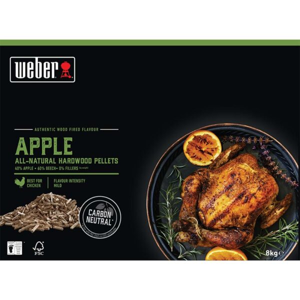 Front of Box of Weber Apple All-Natural Hardwood Pellets