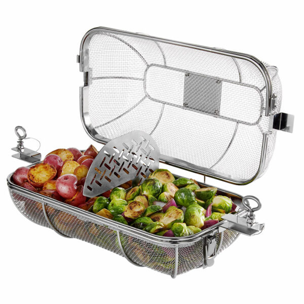 The Weber Crafted Crisping Basket with Food