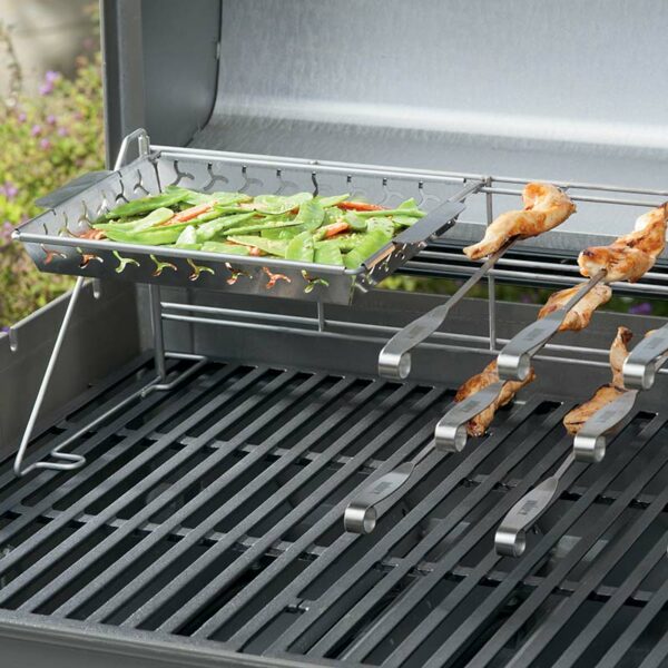 The Weber Elevations Grilling Basket Set in use with beans