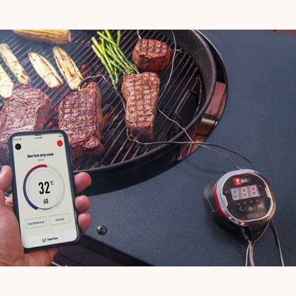 Weber iGrill 2 with Digital Temperature Probes in use BBQ meat
