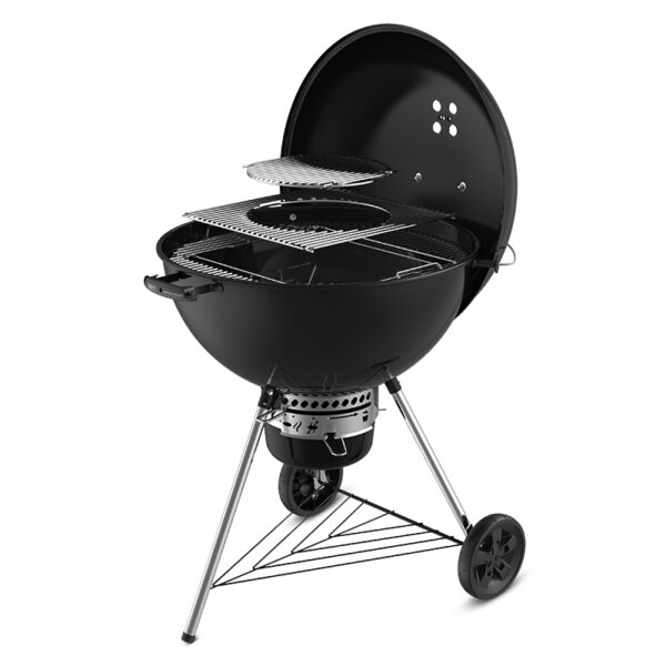 Weber Master-Touch Crafted Charcoal Grill BBQ with lid open showing GBS and Crafted grates