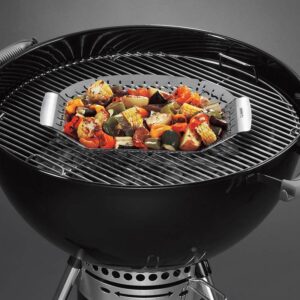 Weber Premium Grilling Basket Large - cooking veg on a charcoal BBQ
