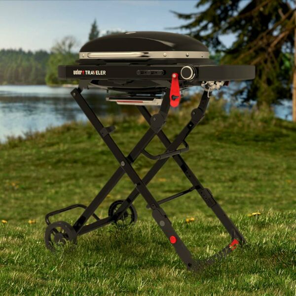 Weber Traveler Compact Portable Gas Grill Barbecue in use