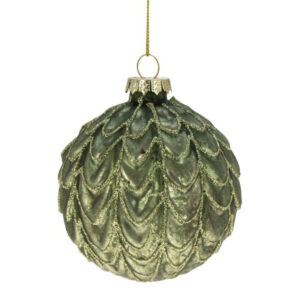 Weiste Green Glass Bauble with Gold Glitter