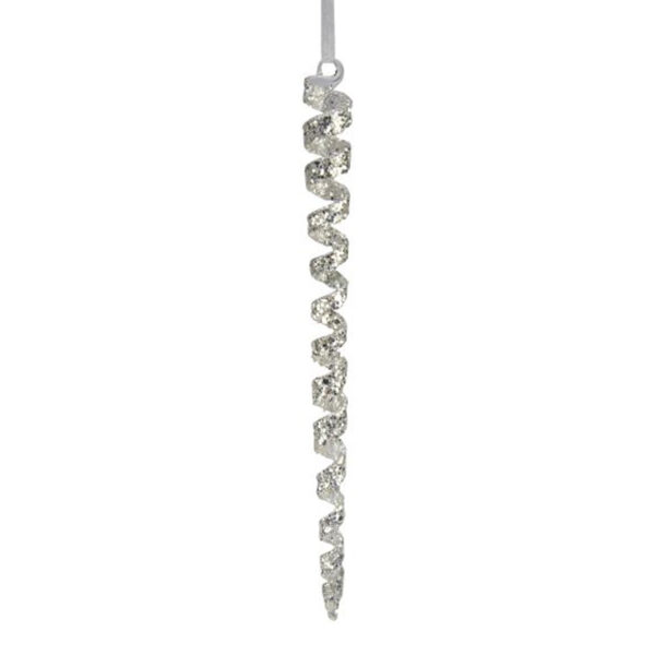 Weiste Glass Spiral Icicle with Silver Glitter (20cm)