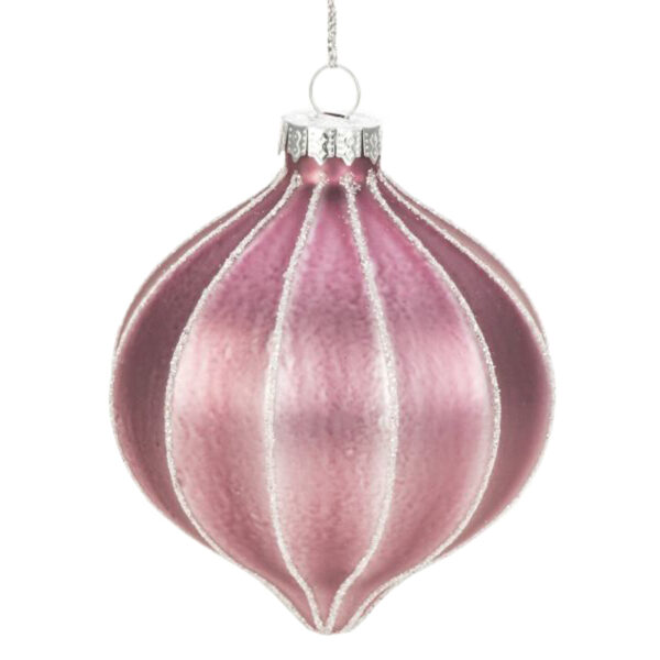 Weiste Satin Mauve Glass Bauble with Silver Glitter