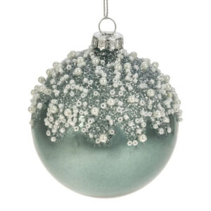 Weiste Petrol Glass Bauble with White Snow Frost
