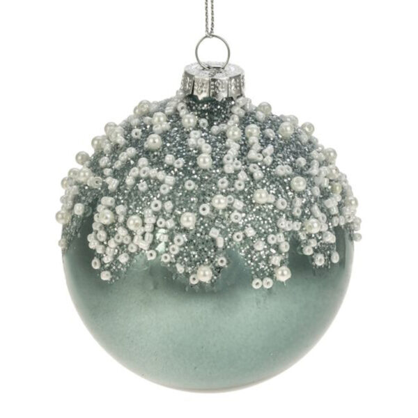 Weiste Petrol Glass Bauble with White Snow Frost