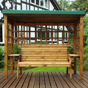 Charles Taylor Wentworth 3 Seater Wooden Arbour with Green Canopy