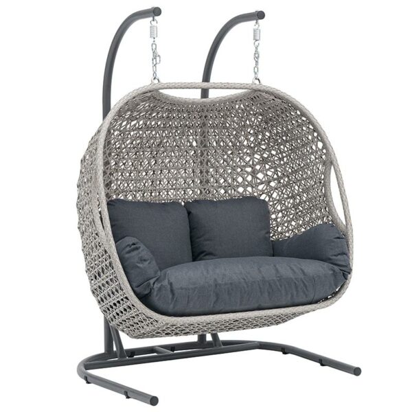Wentworth Double Hanging Cocoon in Pewter Rattan by Bramblecrest