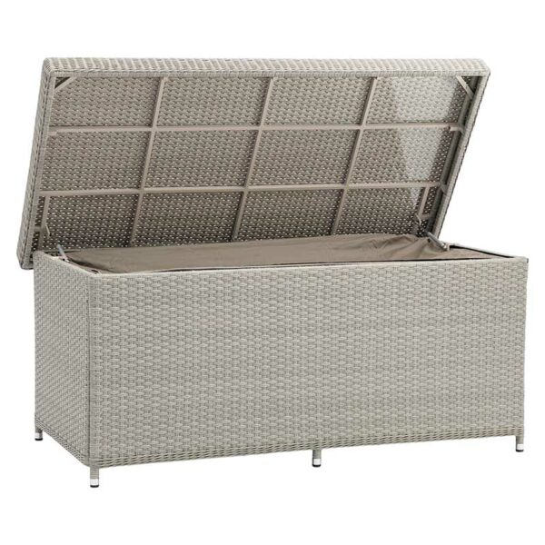 Wentworth Large Cushion Storage Box with Liner in Pewter Rattan shown open