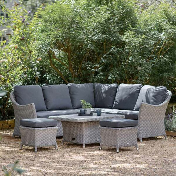 Bramblecrest Wentworth Mini Modular Set in Pewter Rattan showing table set low for drinks