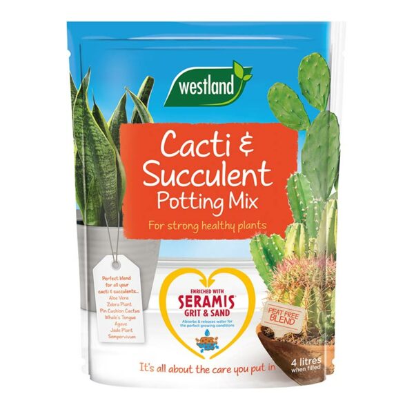 A 4 litre pouch of Westland Cacti & Succulent Peat-Free Potting Mix.