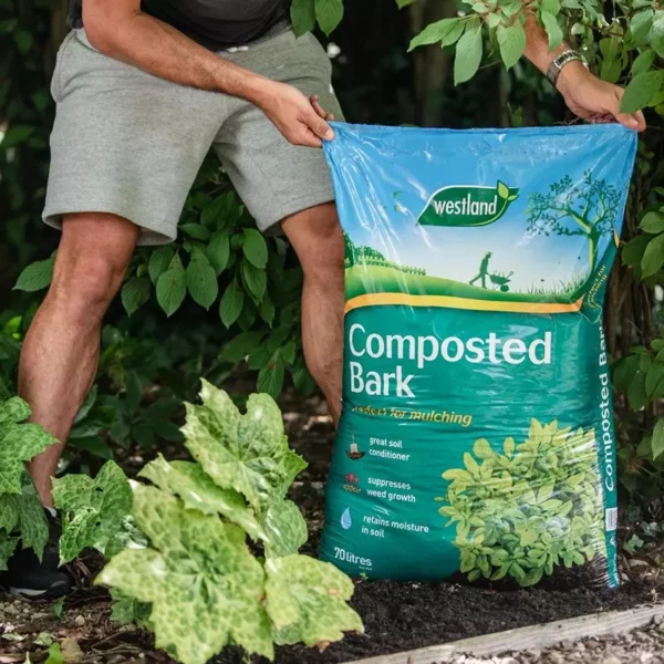 Westland Composted Bark (70 litres) bag on soil