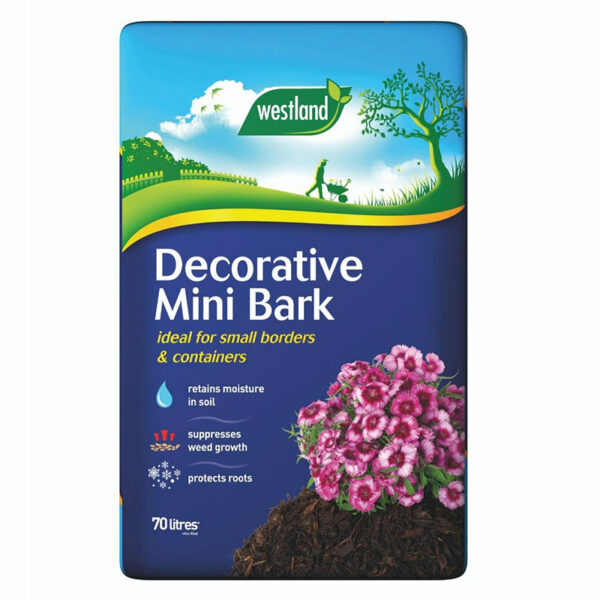 A 70 litre compost bag of Westland Decorative Mini Bark.