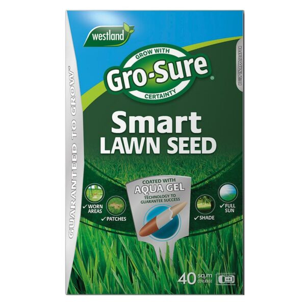 A 1.6kg cardboard carton of Westland Gro-Sure Smart Lawn Seed.