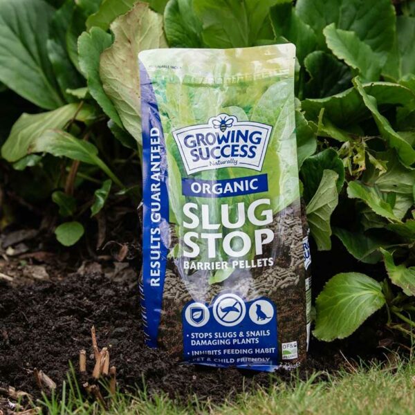 Westland Growing Success Organic Slug Stop Barrier Pellets bag in soil