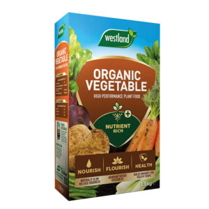 A 1.5kg, cardboard carton of Westland Organic Vegetable Feed.