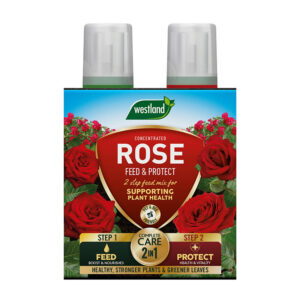 The two Westland Rose Feed & Rose Protect bottles in their cardboard sleeve packaging.