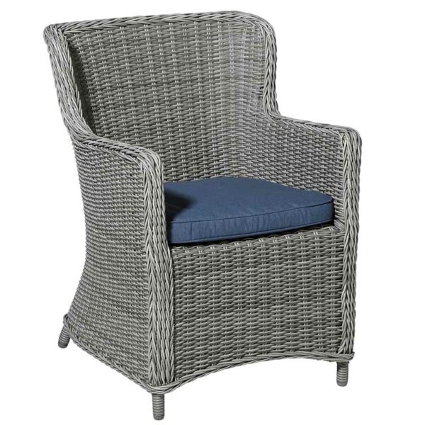 Wicker Chair with Sapphire Blue Madison Panama Wicker Seat Cushion