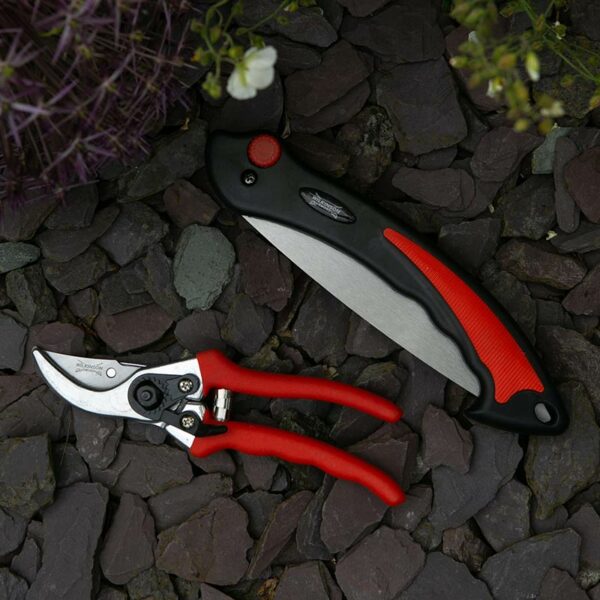 The Wilkinson Sword Folding Saw & Pruner Set unpacked on the ground.