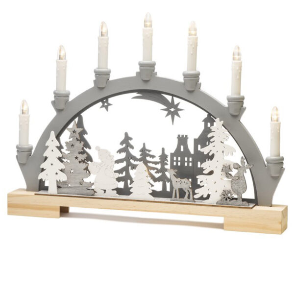 Konstsmide LED Wooden Silhouette with 7 Candles - Santa and Rudolf studio image
