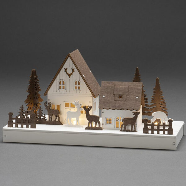 Konstsmide LED Wooden Silhouette - Houses and Reindeer mood image