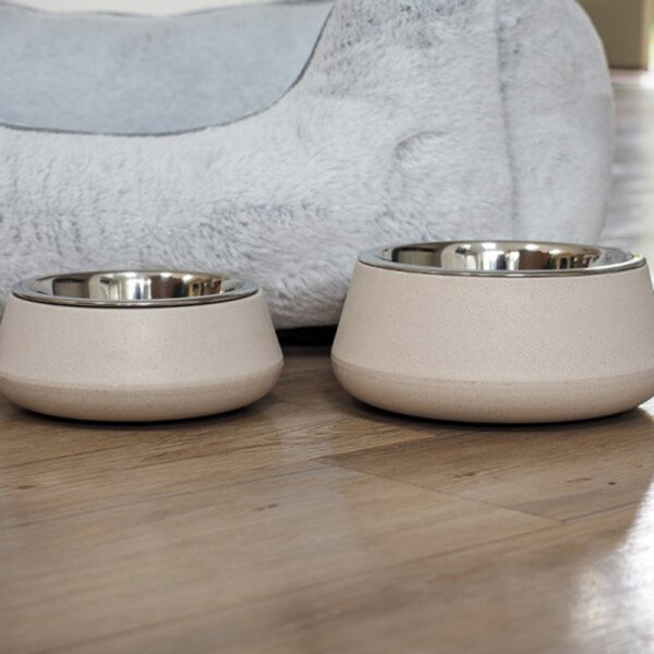Zoon FloorGrip Stainless Steel 2-in-1 Dog Bowls in Bamboo Stone